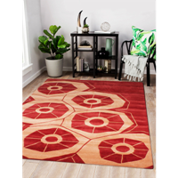 Red & Beige Geometric Printed Carpet
