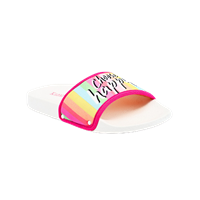Girls Pink & White Choose Happy Printed Sliders