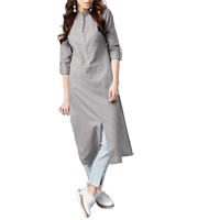 Gerua Women Grey Solid Straight Kurta