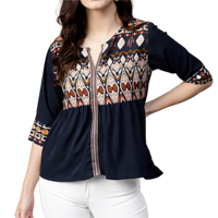 Women Navy Blue Printed Top