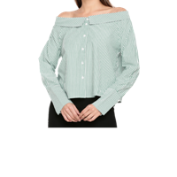 Women White & Green Regular Fit Striped Casual Shirt