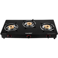 MACIZO Preto Plus 3 Burner ISI certified Glass Manual Gas Stove 