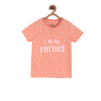 Mini Klub Boys Peach White Printed Mandarin Collar Cotton Pure Cotton T-Shirt