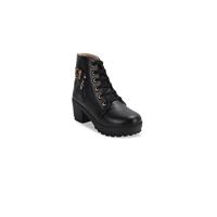 ZAPATOZ Women Black Solid Heeled Boots 1