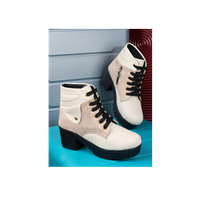 TWIN TOES Cream-Coloured & Beige Wedge Heeled Boots