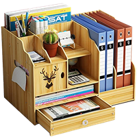 Electomania Wooden Office Desk Organizer, Multi-Functional Office Table Accessories, Large Capacity Stationary Organizer, Easy Assembly Desk Organiser, Stationary Supplies Desktop Organizer Set, Table Organizer, Pen Stand