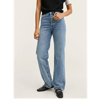 Mango Women Blue Pure Cotton Straight Fit High-Rise Light Fade Jeans