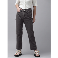 Mango Women Charcoal Straight Fit High-Rise Light Fade Cropped Stretchable Jeans