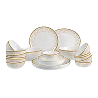 cello Pack of 27 Opalware Divine Amber Gold 27 Pieces Dinner Set