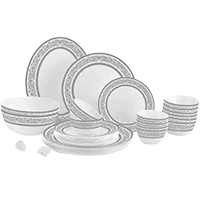 cello Pack of 33 Opalware Solitaire Series Argento 33 pcs Dinner Set