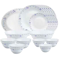 BOROSIL Pack of 27 Ceramic Dinner Set, 27 Pcs, White Dinner Set 