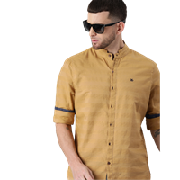 Men Camel Brown Slim Fit Self Striped Casual Shirt