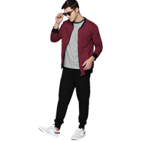 Men Maroon Solid Bomber Jacket