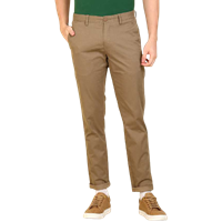 Regular Fit Men Khaki Cotton Lycra Blend Trousers