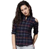 Women Navy Blue Checked Casual Shirt