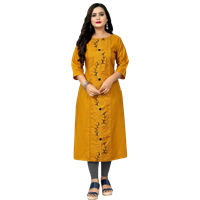 Women Embroidered Cotton Blend Straight Kurta  (Yellow)