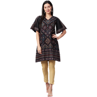 Women Black & Maroon Ethnic Motifs Printed Bell Sleeves Kurta