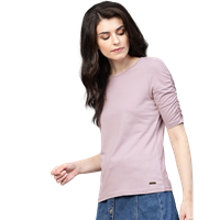 Women Lavender Solid Ruched Sleeves Top