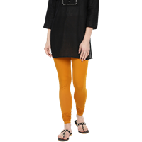 Women Mustard Orange Solid Churidar Length Leggings